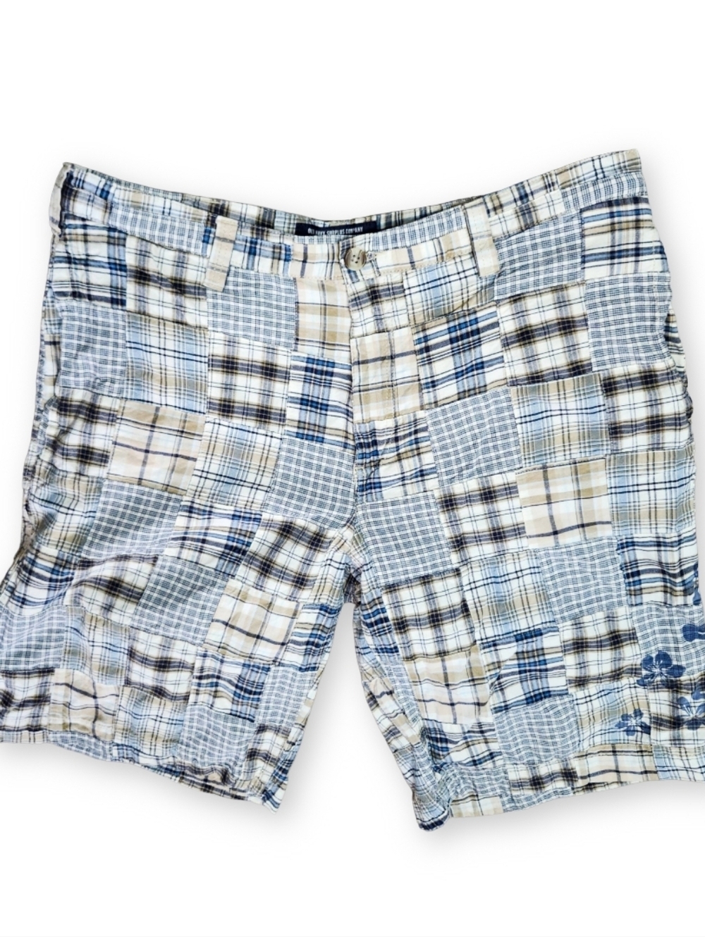 Old Navy Men's Plaid Shorts 36 Madras Patchwork Preppy Vacation Cotton Baggy